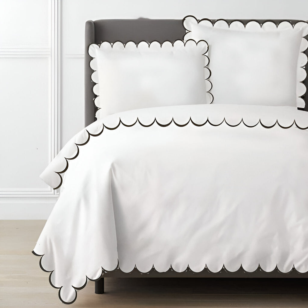 Allena 400TC Cotton Scallop Embroidery Sateen Solid Duvet Cover Set