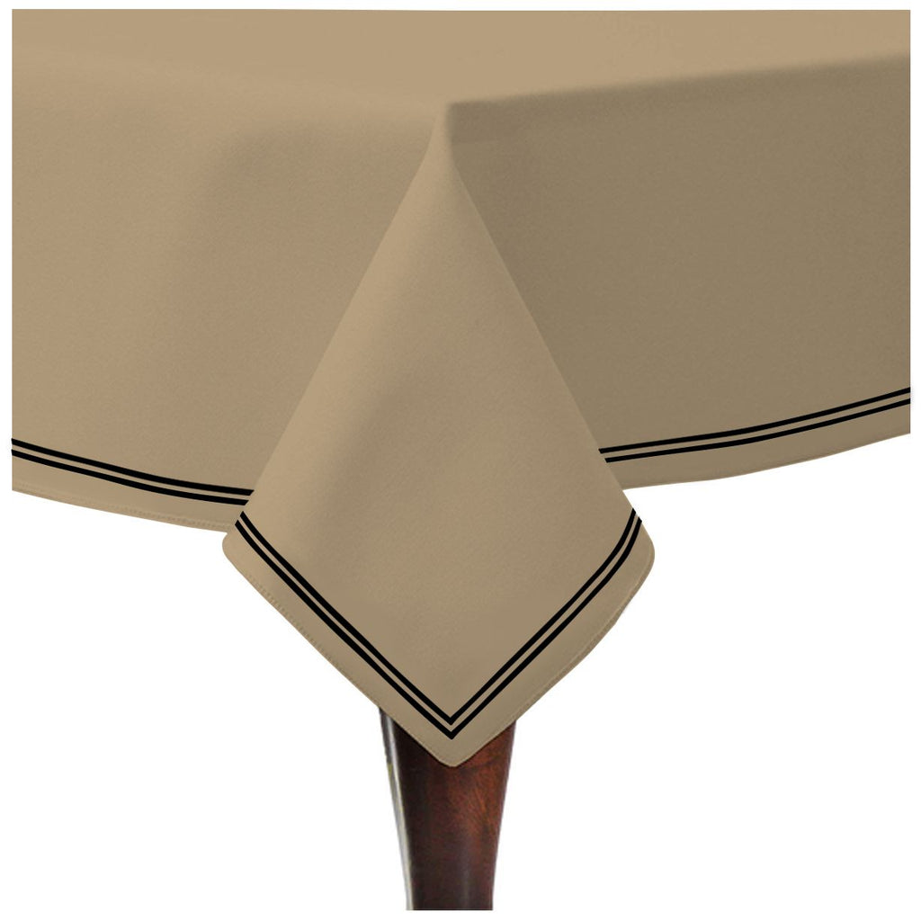 Double Embroidery Border Sateen Cotton Solid Table Cloth - Taupe