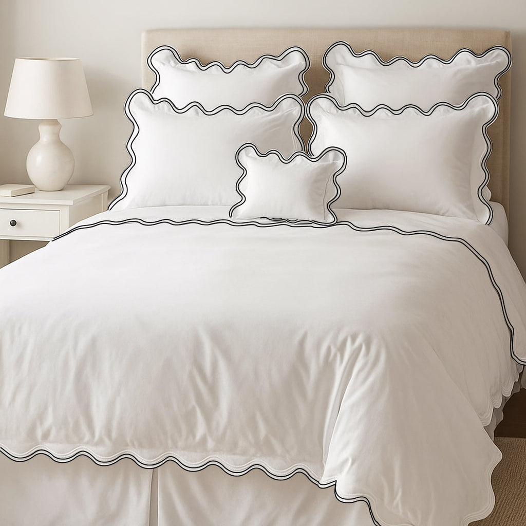 400TC Cotton Sateen Luxurious Double Scalloped Duvet Cover Set