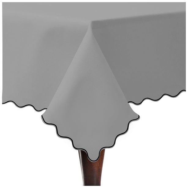 Scallop Embroidery Sateen Cotton Solid Table Cloth - Light Grey