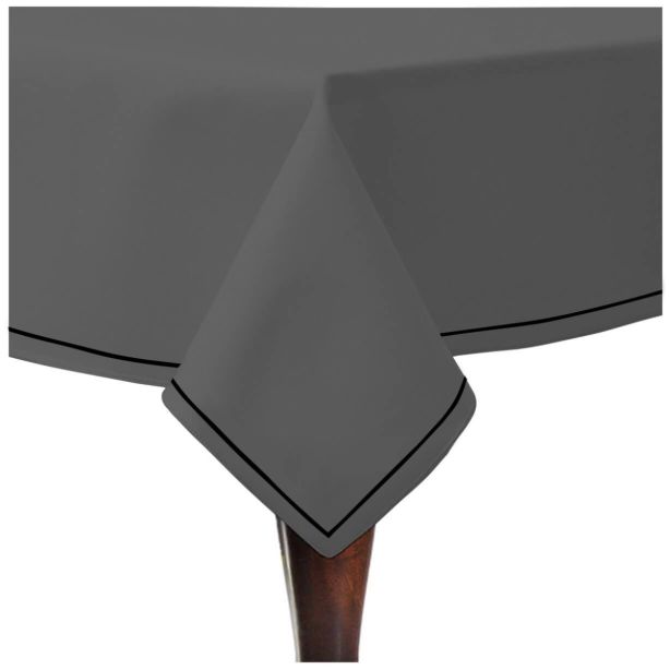 Single Embroidery Border Sateen Cotton Solid Table Cloth - Dark Grey