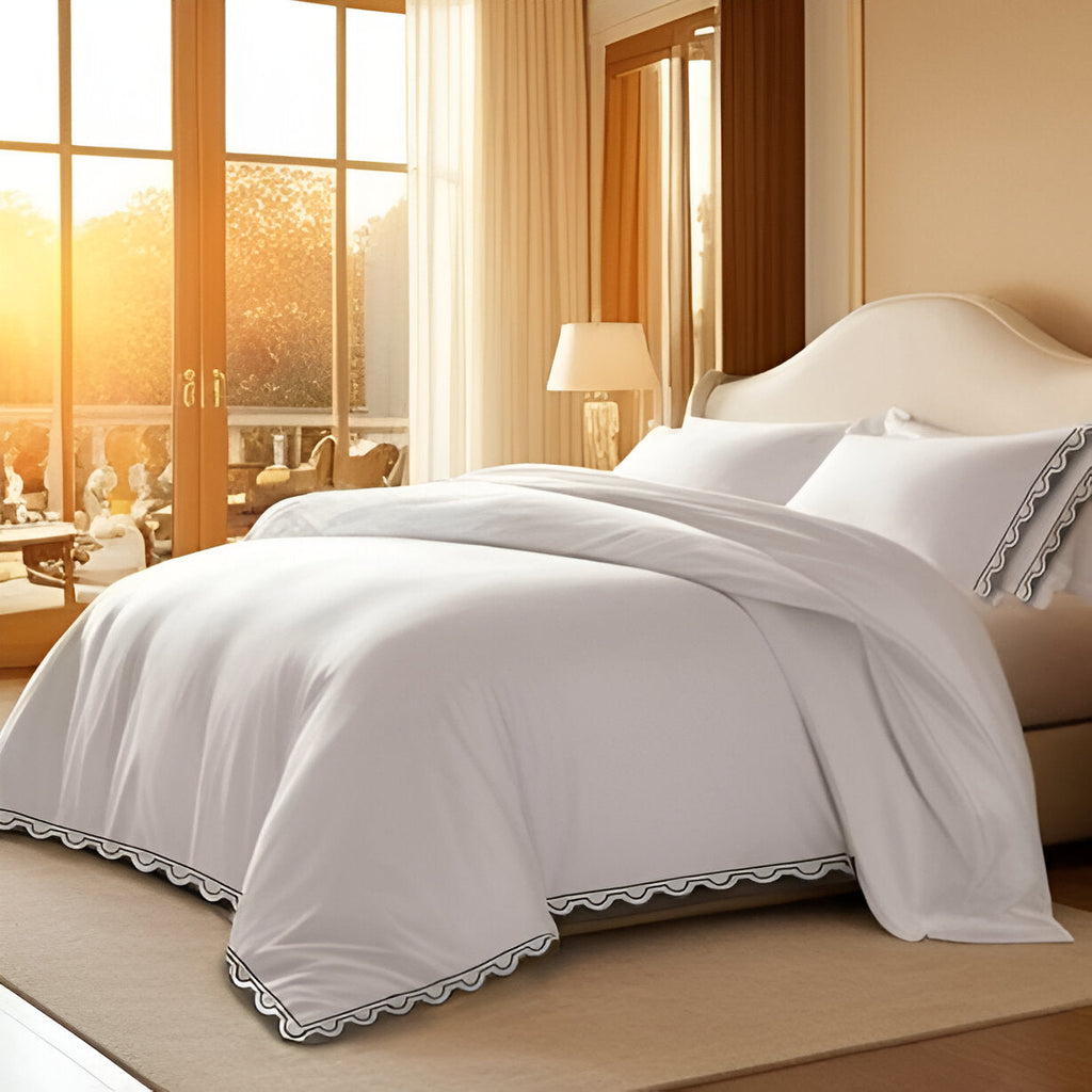 400TC U Shape Scallop Embroidery Cotton Duvet Cover Set