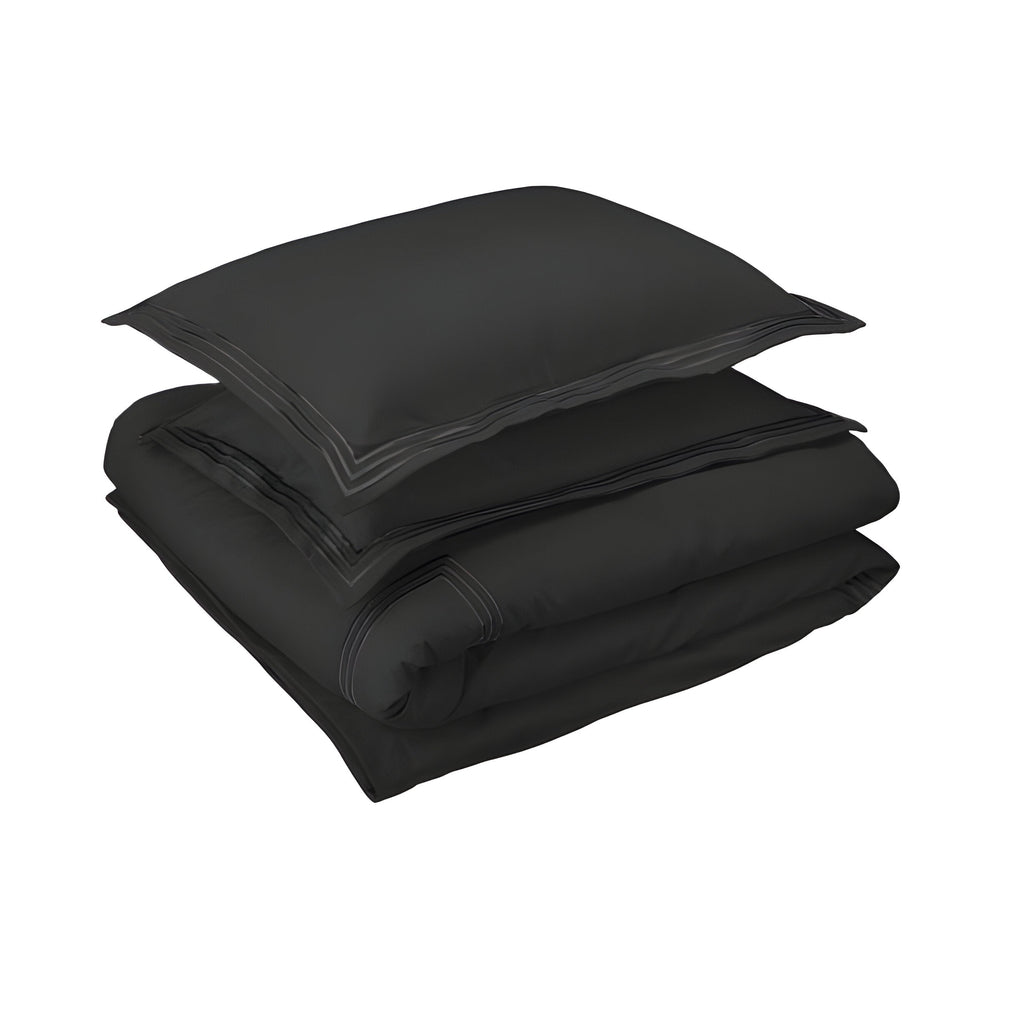 400TC Cotton Luxurious Triple Embroidery Sateen Solid Duvet Cover Set