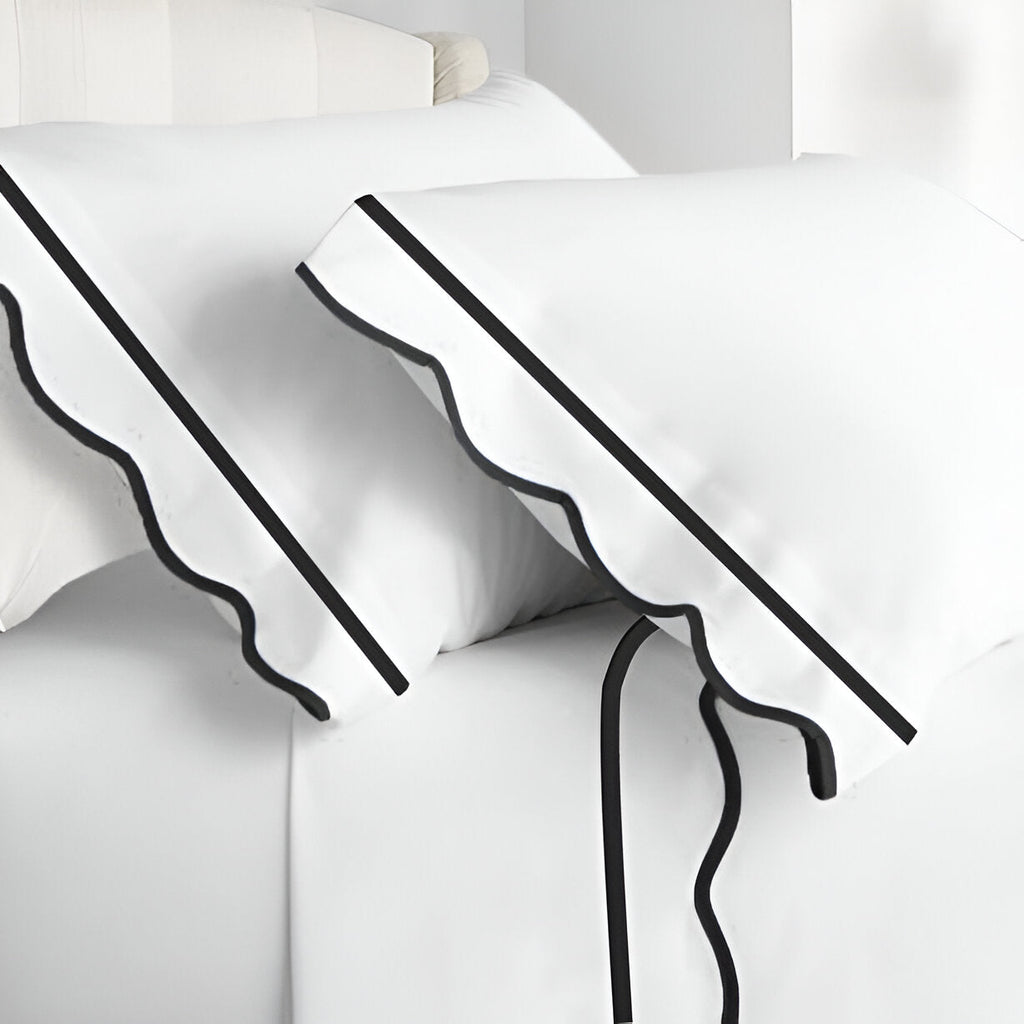 400TC Cotton Scallop Embroidery & Border Sateen Solid Pillowcases (Set Of 2)