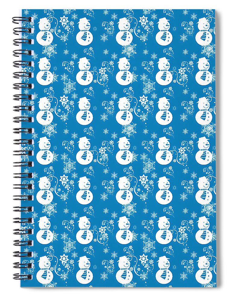 Blue Festive Snowman Pattern - Spiral Notebook