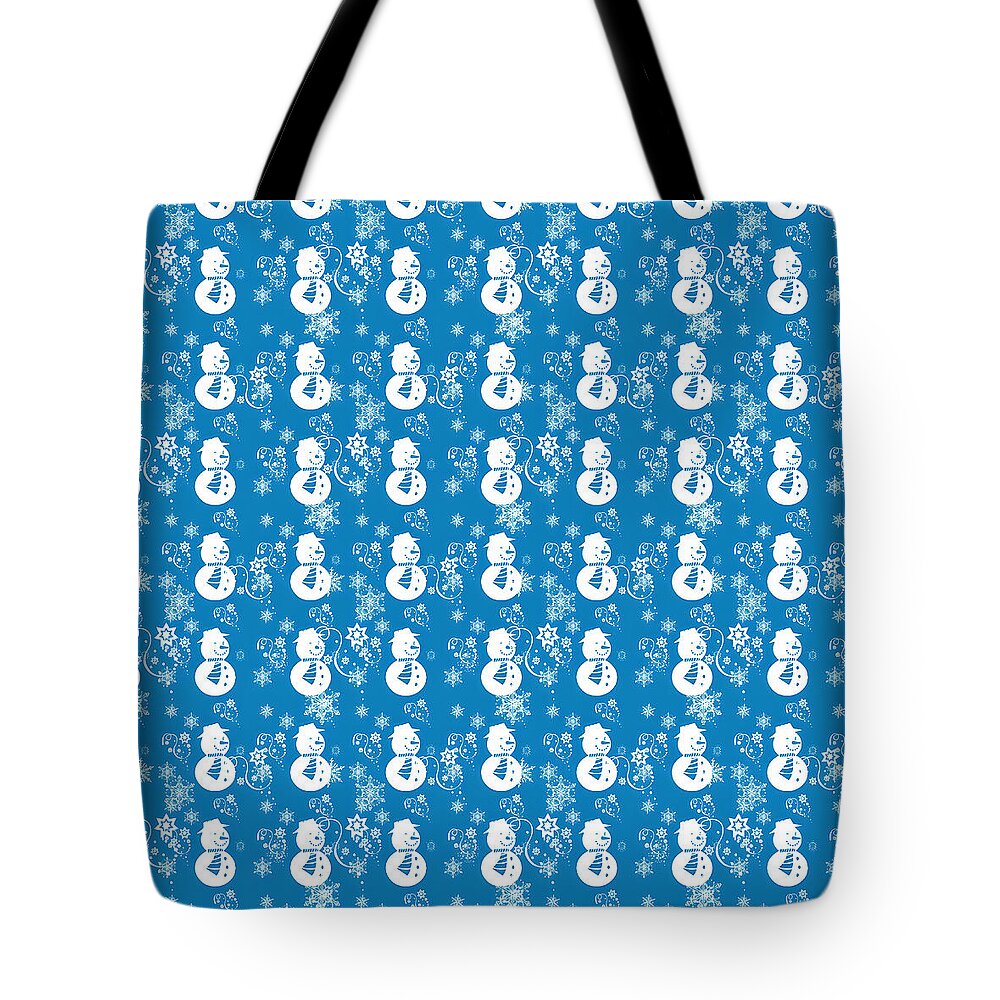 Blue Festive Snowman Pattern - Tote Bag