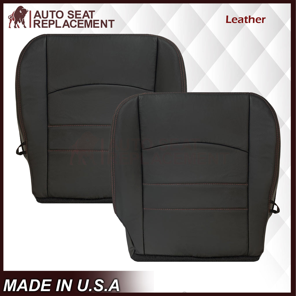 2009 - 2012 Dodge Ram 1500 2500 3500 Laramie Bottom Or Top Replacement Custom Made Seat Cover in Dark Slate (Dark Gray) With Perforated Inserts : Red Logo & Stitching