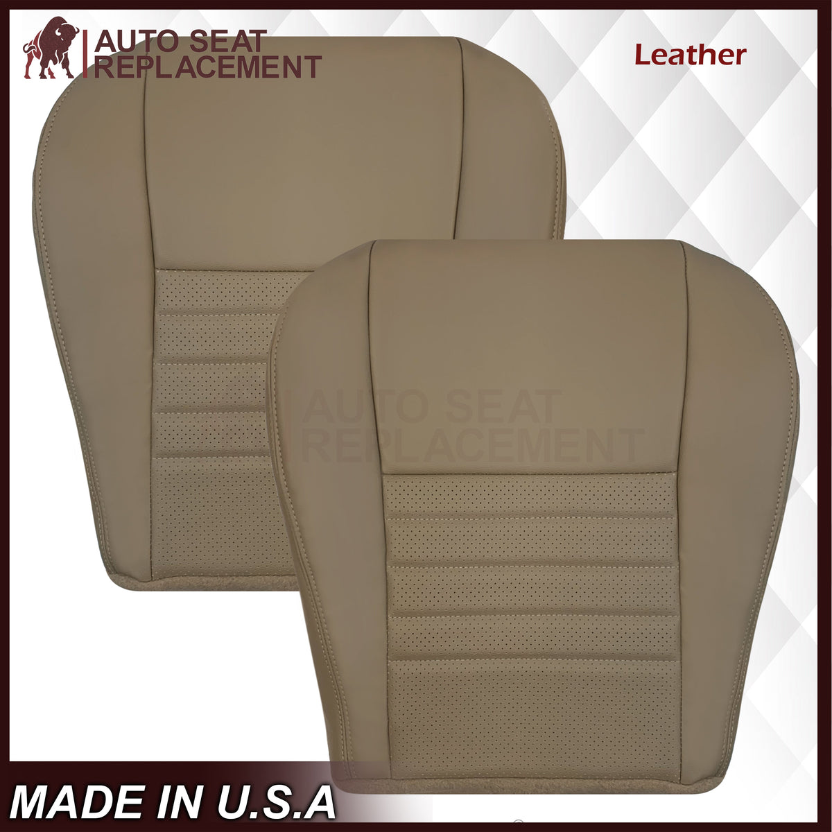 1999-2004 Ford Mustang GT V8 Replacement Cowhide Leather OR Synthetic Leather Seat Cover: Tan, Perforated