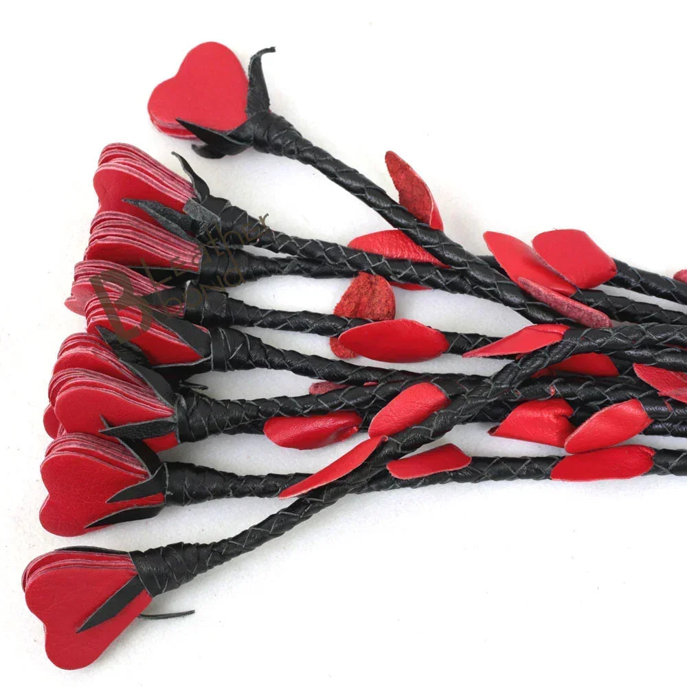 ❤️ Real Cowhide Leather Cat-o-Nine Tails Flogger 9 Braided Red Heart Falls | Heavy Duty Handmade BDSM Whip