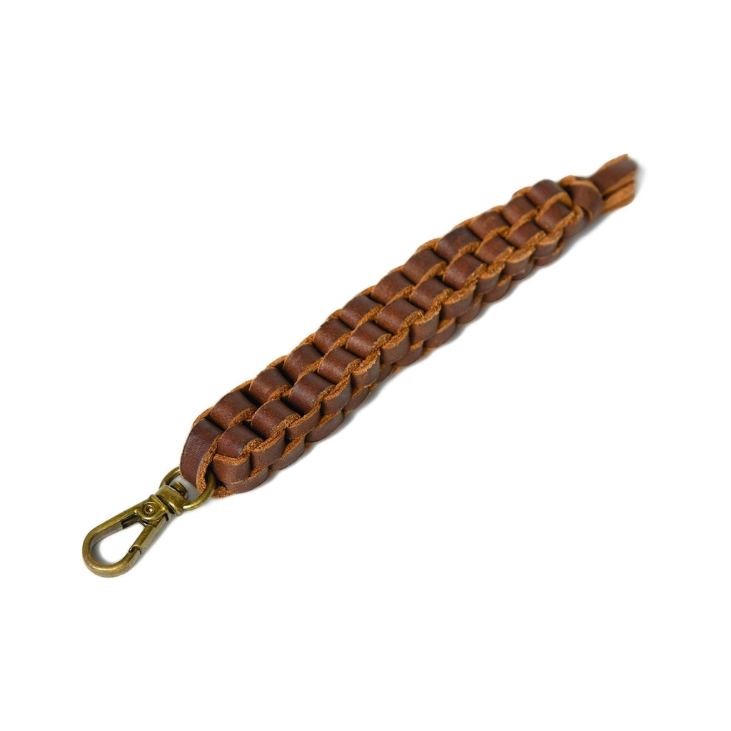 Braided Leather Keychain Strap - Handmade Brown Accessory