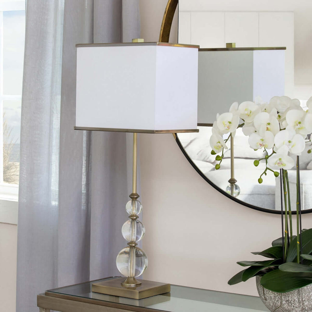 Buffet Lamp with Crystal Orbs and Brass Base