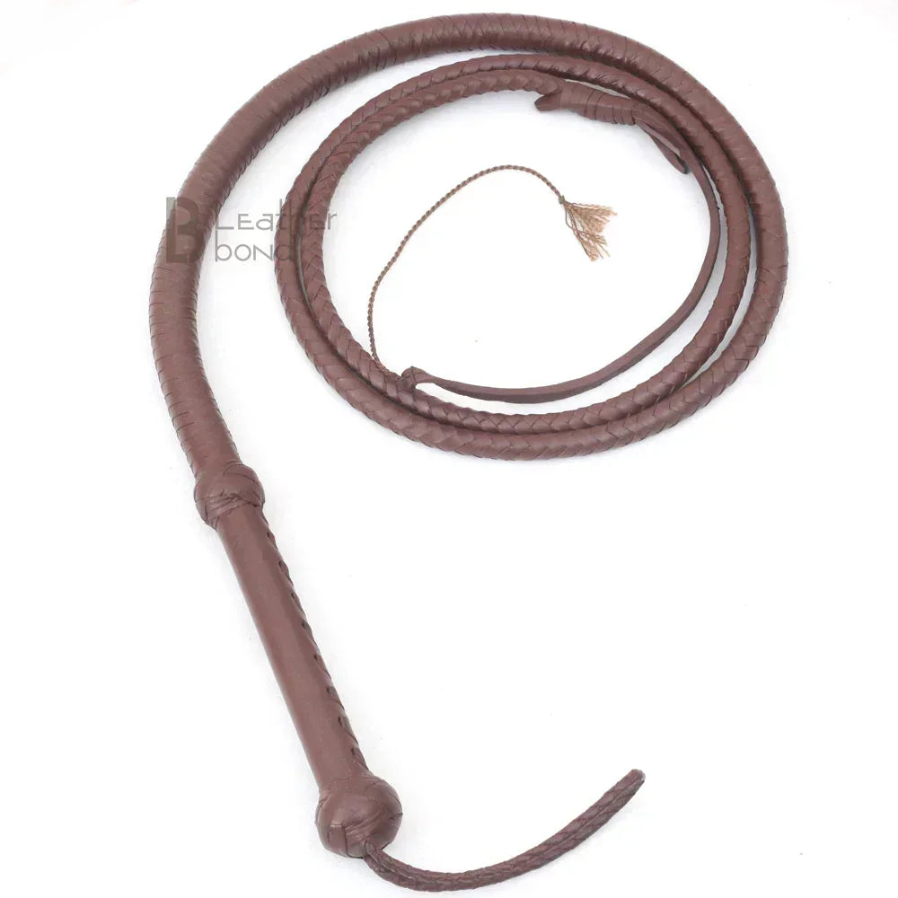 Indiana Jones Style 6ft–12ft Dark Brown Leather Bullwhip – 8 Plait Rope Core, Handmade Cowhide by Leather Bond