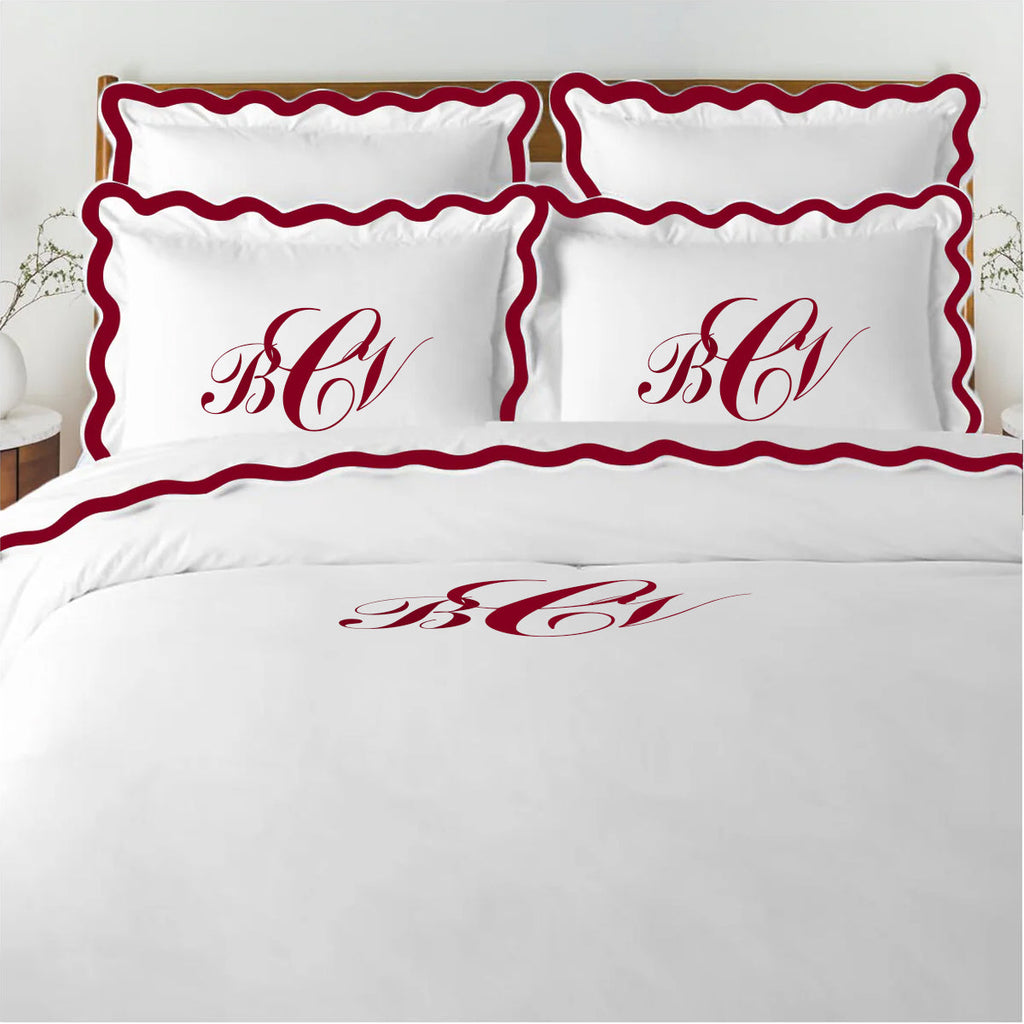 Monogram 400TC Applique Scalloped Embroidery Cotton Duvet Cover Set