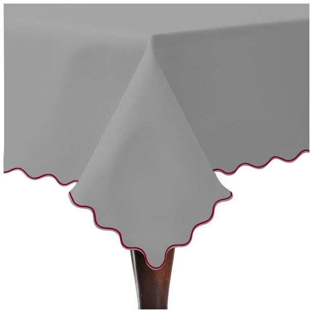Scallop Embroidery Sateen Cotton Solid Table Cloth - Light Grey
