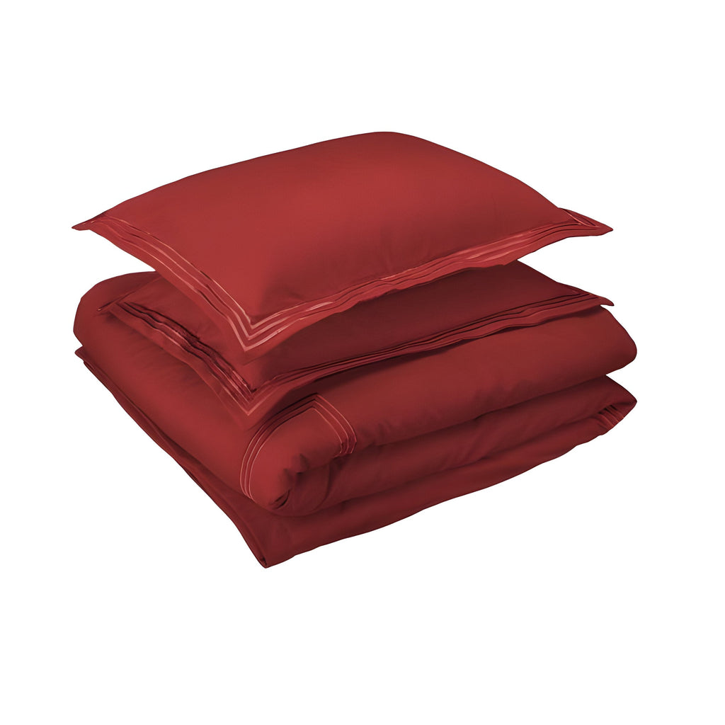 400TC Cotton Luxurious Triple Embroidery Sateen Solid Duvet Cover Set