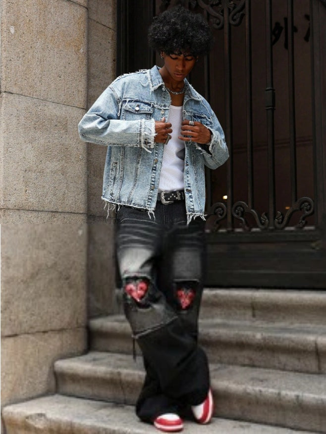 Men's Raw Hem Light Wash Oversized Denim Jean Jacket
