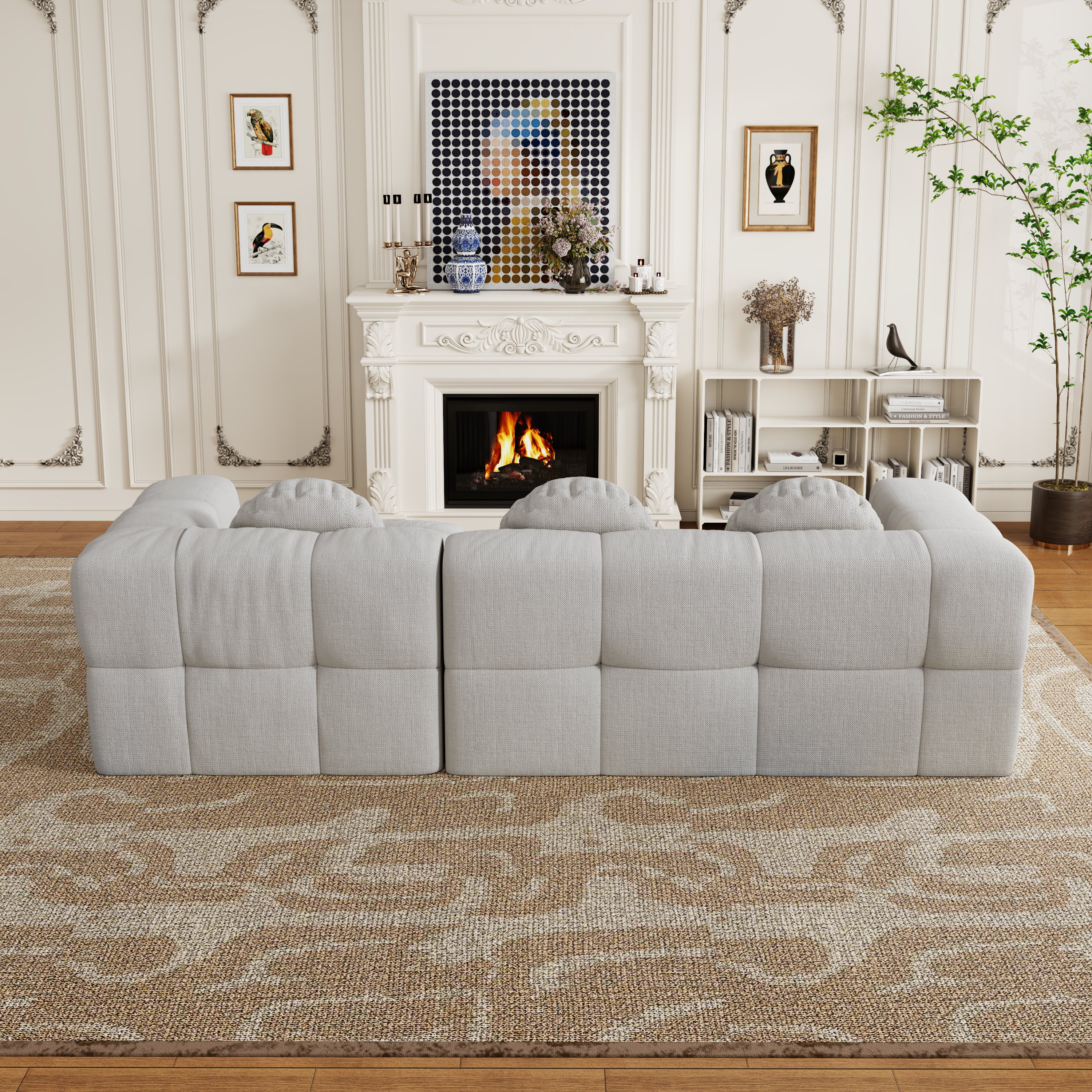 Modern upholstered combination sofa set, fully compressed modular 103' L-shaped combination living room sofa set with 3 pillows, free combination sofa for living room and bedroom (Right side recliner)