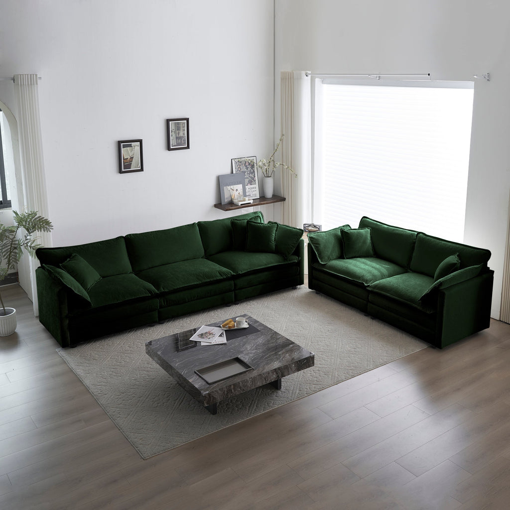 Modern Sofa Couch, 3 Piece Set Extra Deep Seat Sectional Sofa for Living Room, Oversized Sofa, 3 Seat Sofa, Loveseat and Single Sofa, Green Chenille