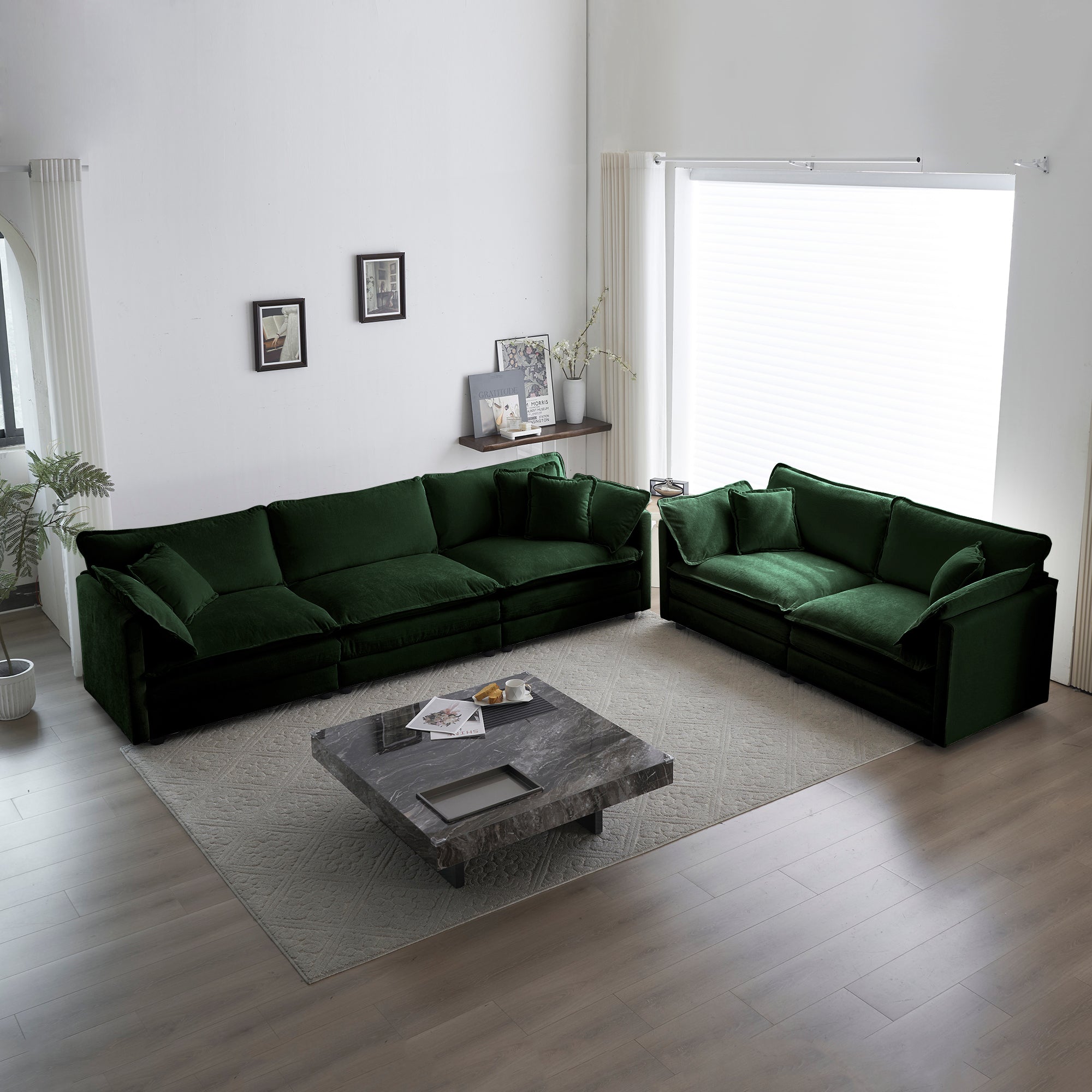 Modern Sofa Couch, 3 Piece Set Extra Deep Seat Sectional Sofa for Living Room, Oversized Sofa, 3 Seat Sofa, Loveseat and Single Sofa, Green Chenille