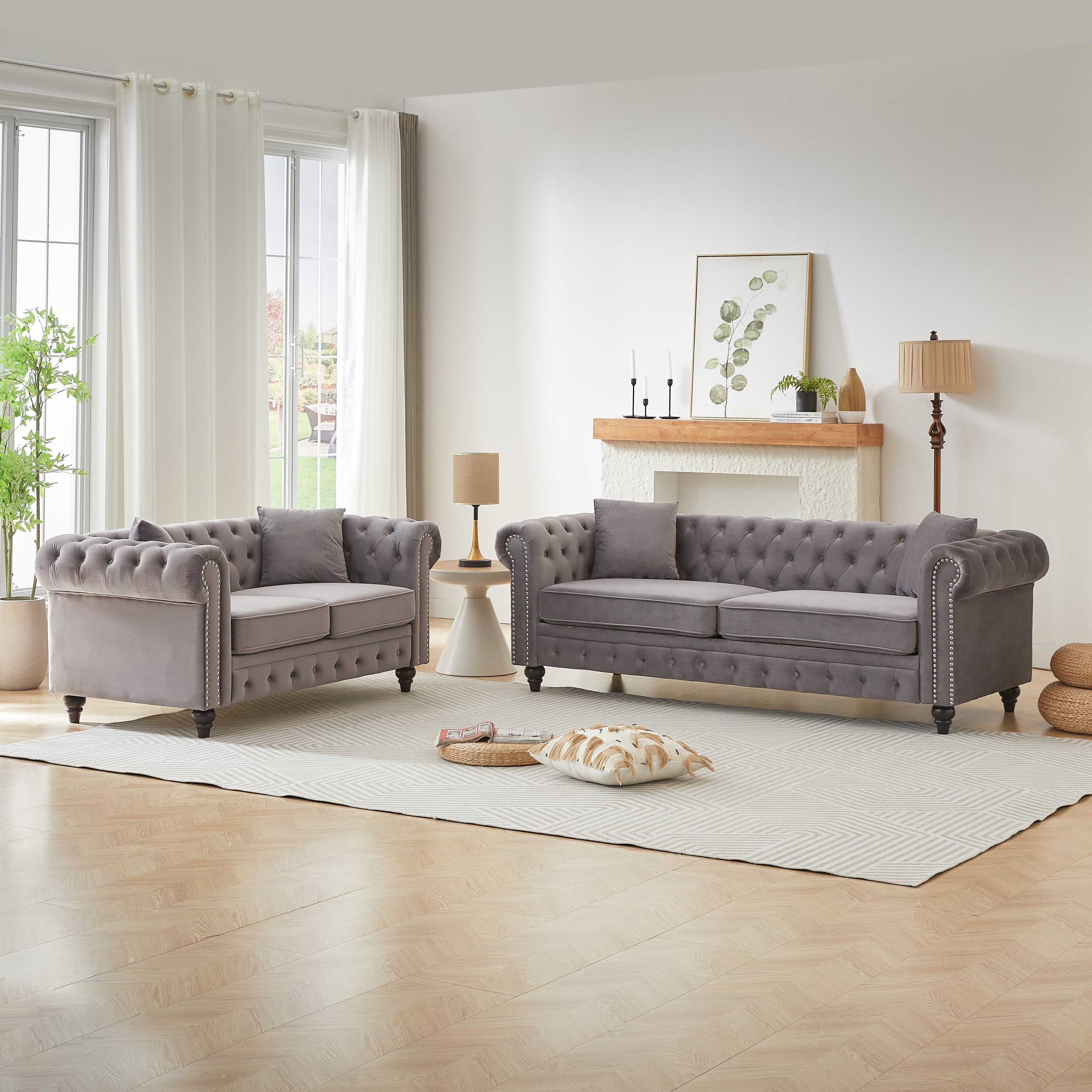 FX 3 Seats + 2 Seats Combo Sofa Modern living room sofa with solid wood frame and wooden feet, 4 cushions, apartment sofa furniture for living room, living room, office