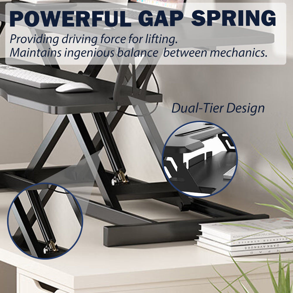 32 Inch Desk Converter, Height Adjustable Sit to Stand Riser, Dual Monitor and Laptop Workstation with Wide Keyboard Tray (BLACK) BACK-TO-SCHOOL