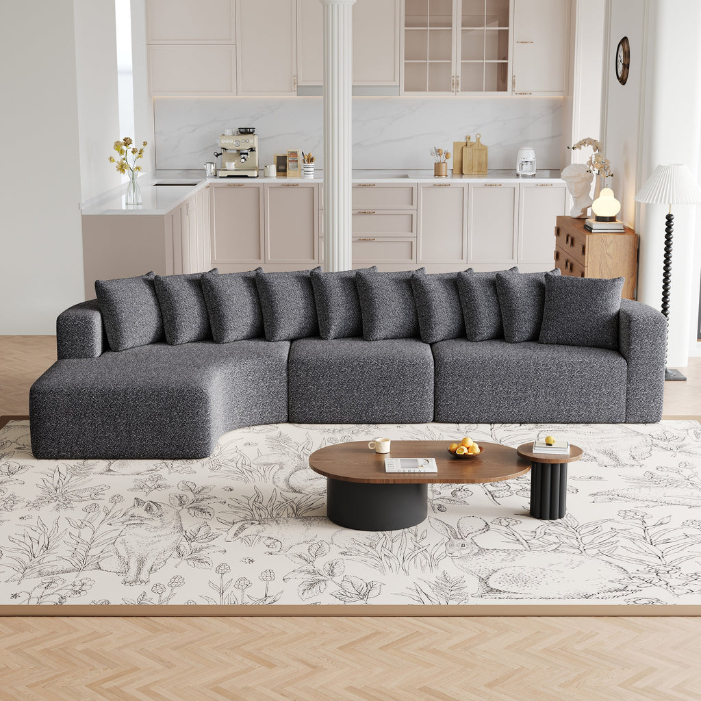 131.1-inch Chenille Sectional Sofa Set, Modern Cloud-Shaped Curved Sofa, Includes 10 Pillows, Living Room Fabric Corner Sofa, L-Shaped Modular Sofa (Left Chaise)