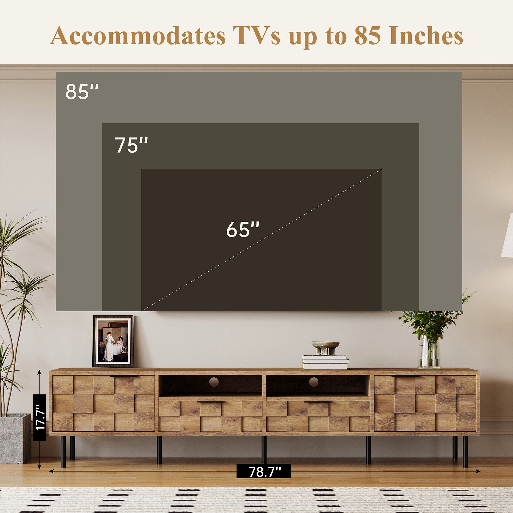 Mid Century TV Stand with 2 Drawers, Media Console Table for TVs up to 85'', Entertainment Center with Storage for Living room, Bedroom, Home Theatre