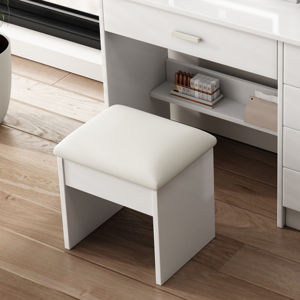 Fashion Vanity Desk with Mirror and Lights for Makeup, White MDF, 5 Drawers, Adjustable Lighting