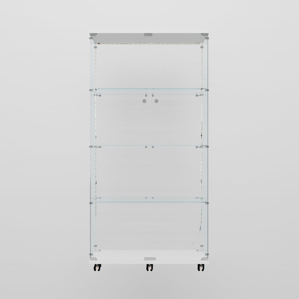 Tempered glass display cabinet, wine cabinet,storage cabinet,file cabinet,with Bluetooth LED light strip,lock on the door,equipped with cast,easy to move,for living room, bedroom,hallway,Office,white