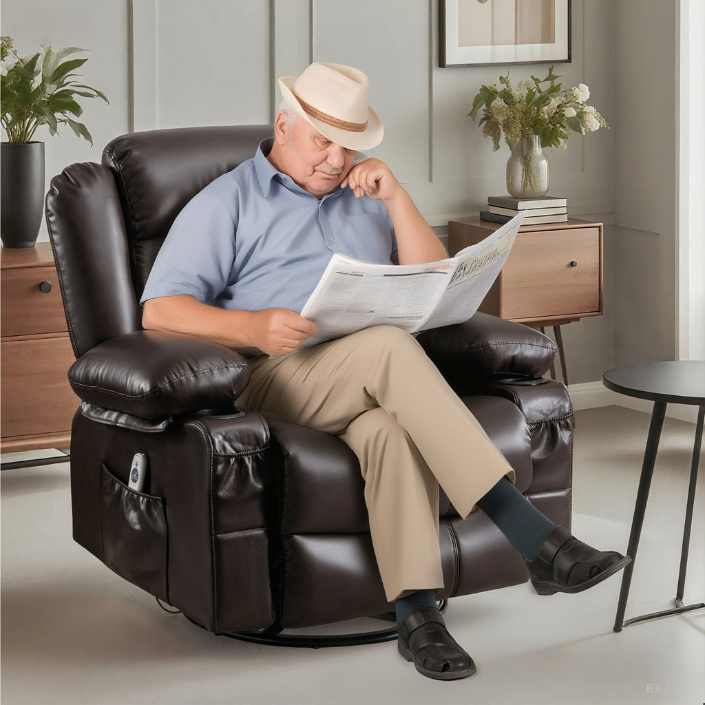 Massage Swivel Rocker Recliner Chair with Vibration Massage and Heat Ergonomic Lounge Chair for Living Room with Rocking Function and Side Pocket 2 Cup Holders USB Charge Port