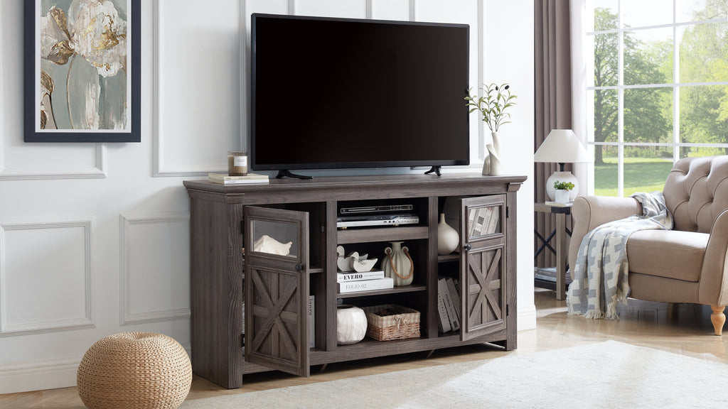 2 Doors Cabinet Farmhouse  Cabinet, Farmhouse TV Stand Barn Design,Modern Farmhouse TV Media Stand, Large Barn Inspired Home Entertainment Console,GREY, 60.23'W*15.35'D*31.7'H