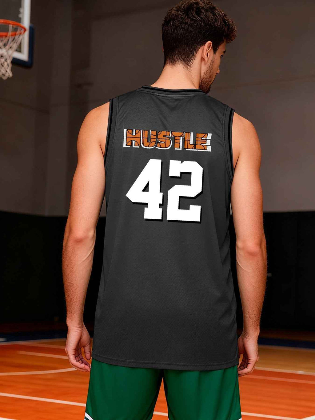 Hustle 42 Adult Dark Grey Basketball Jersey | Ships From USA