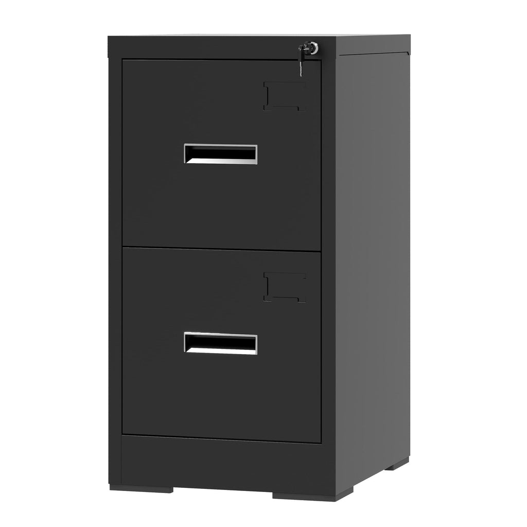 Modern Black 2 Drawer Metal Vertical File Cabinet with Lock and Card Slot for Office and Home Use