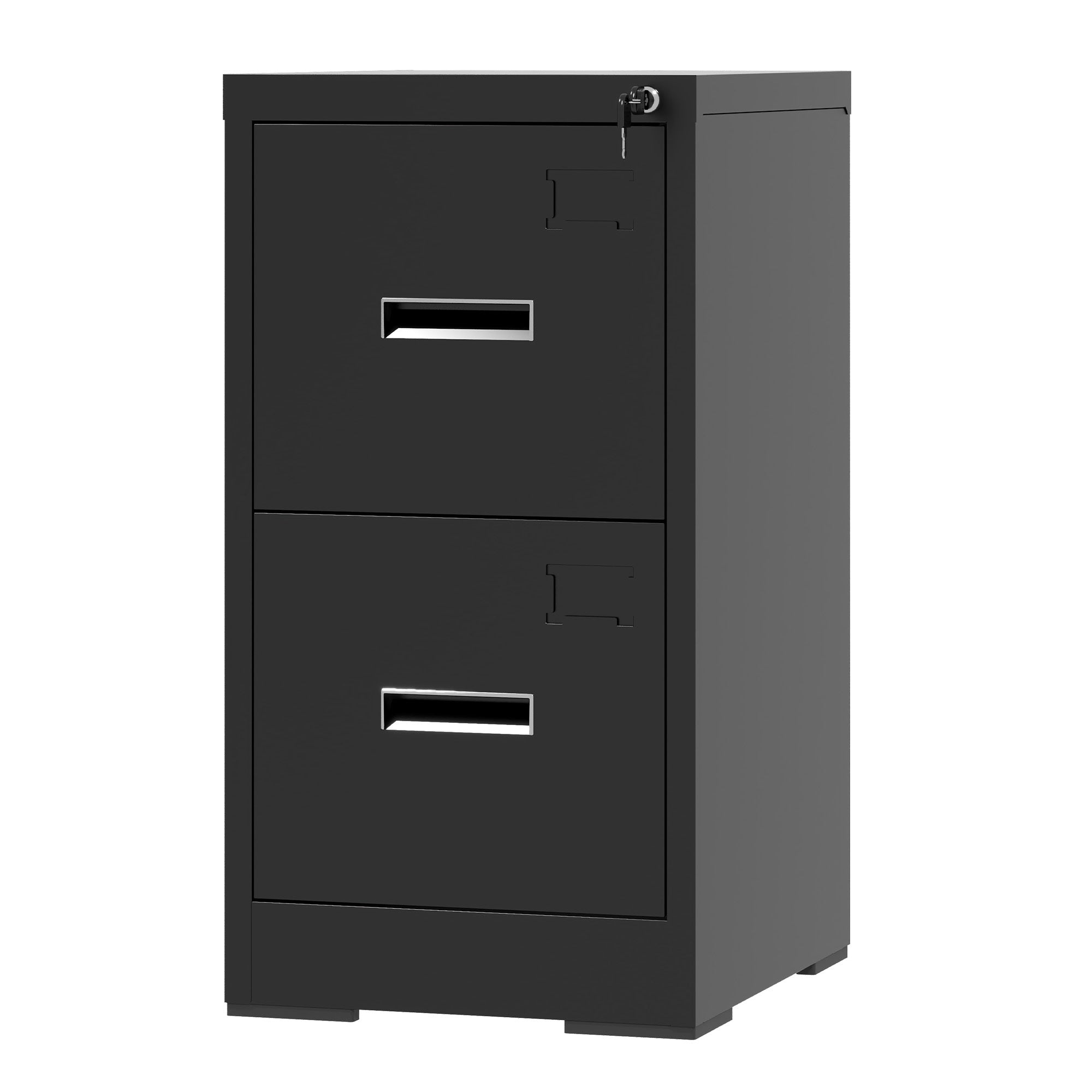 Modern Black 2 Drawer Metal Vertical File Cabinet with Lock and Card Slot for Office and Home Use