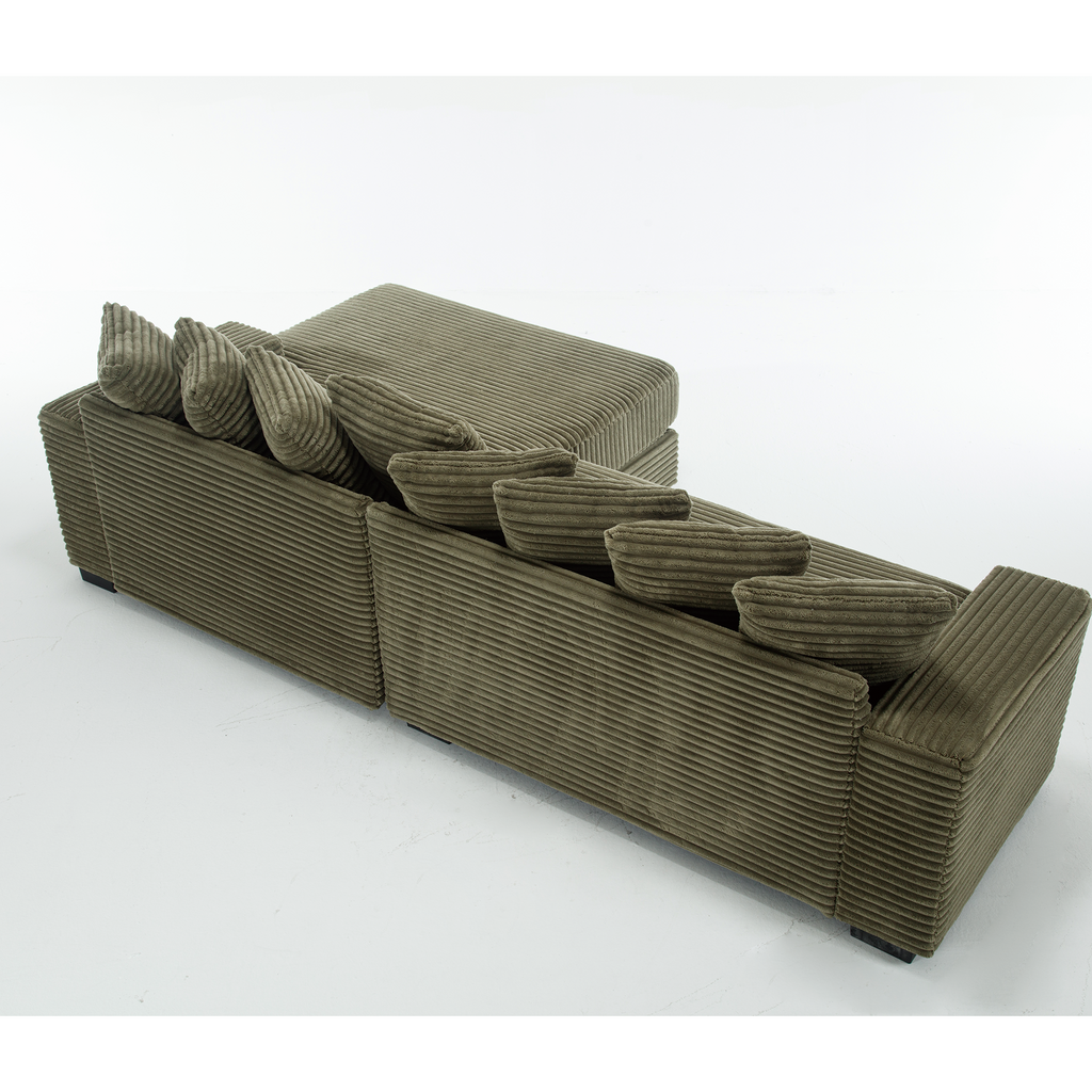 [NEW ARRIVED] [VIDEO PROVIDED] Oversized Two-Piece Couches, L Shaped Sofa, Corduroy, Right Chaise Daybed,with Armrests,Eight Throw Pillows,Corner Sofa,Easy To Assemble, Green