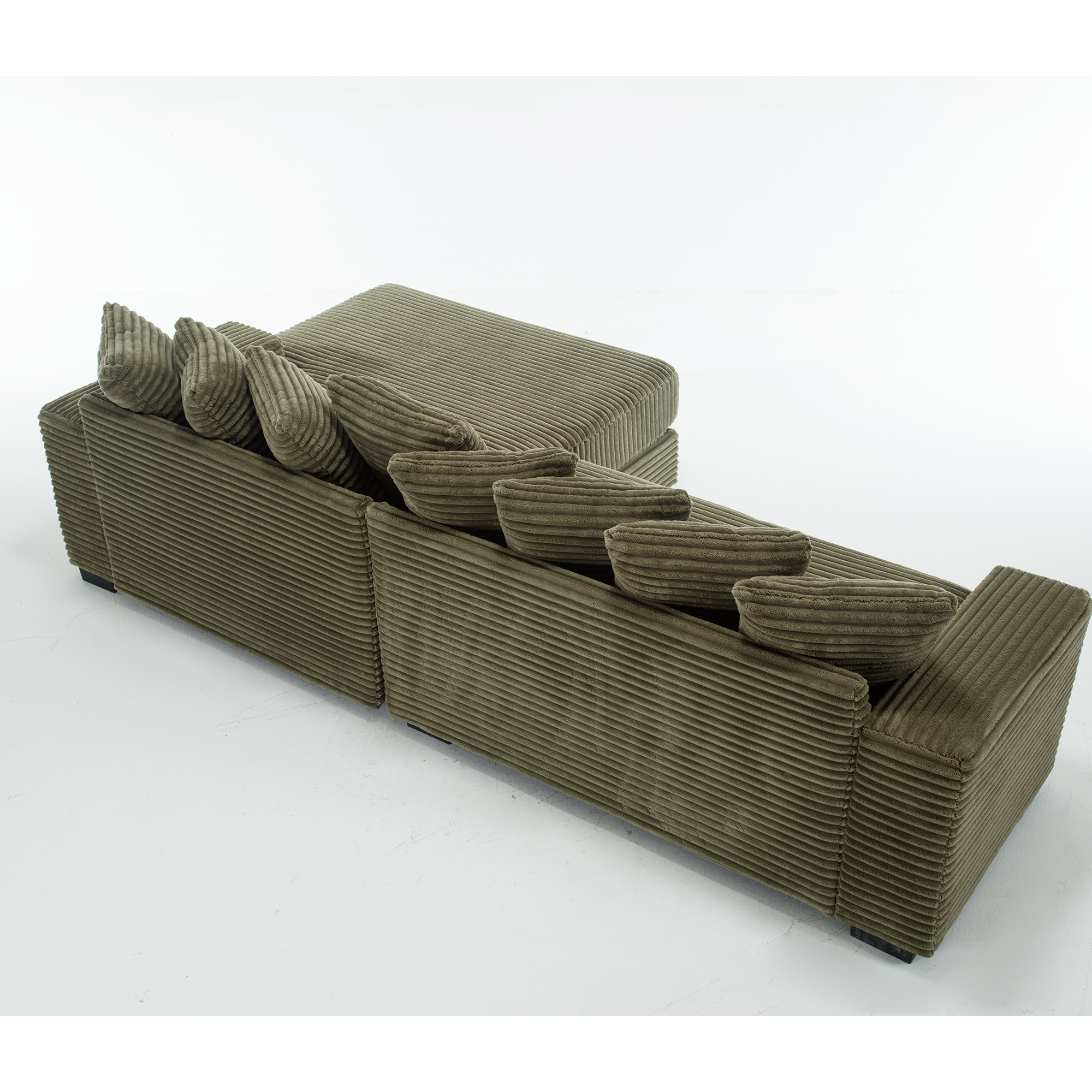 [NEW ARRIVED] [VIDEO PROVIDED] Oversized Two-Piece Couches, L Shaped Sofa, Corduroy, Right Chaise Daybed,with Armrests,Eight Throw Pillows,Corner Sofa,Easy To Assemble, Green
