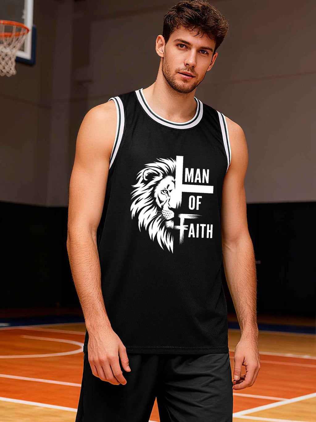 Man of Faith Adult Black Basketball Jersey | Front & Back Printing