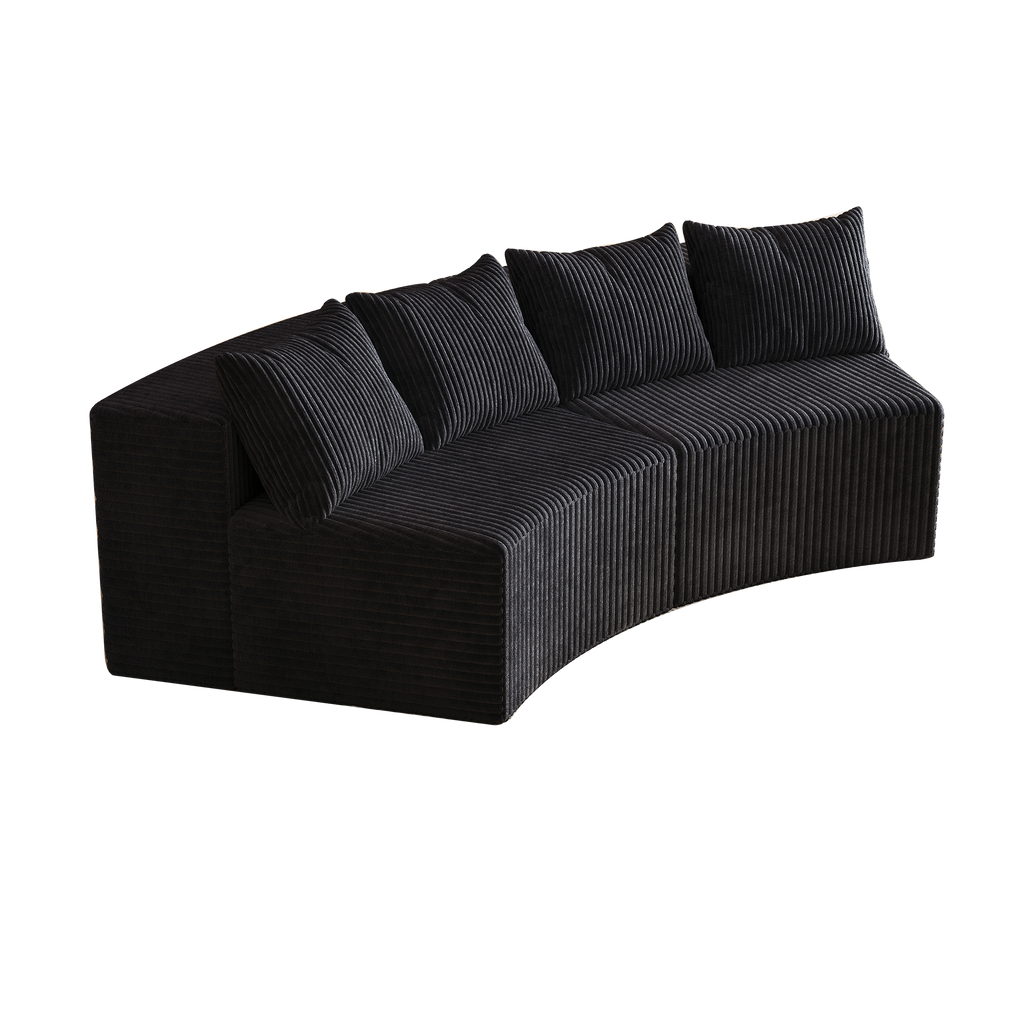 Corduroy curved sectional sofa with four pillows,Curved Symmetrical Modular Semi Circular Sofa Sectional for bedroom, living room, office for leisure or nap, reading room, and lobby(Two modules)