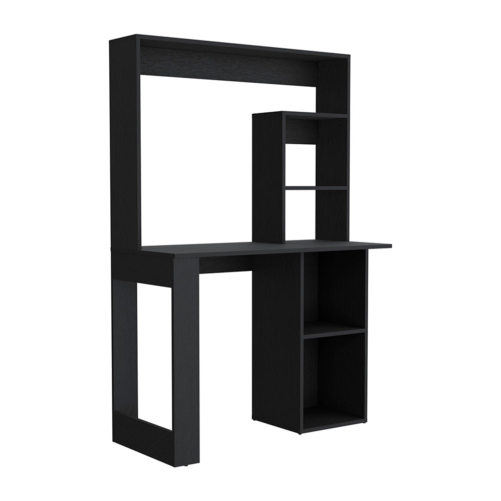 Writing Computer Desk with Storage Shelves and Hutch, Black