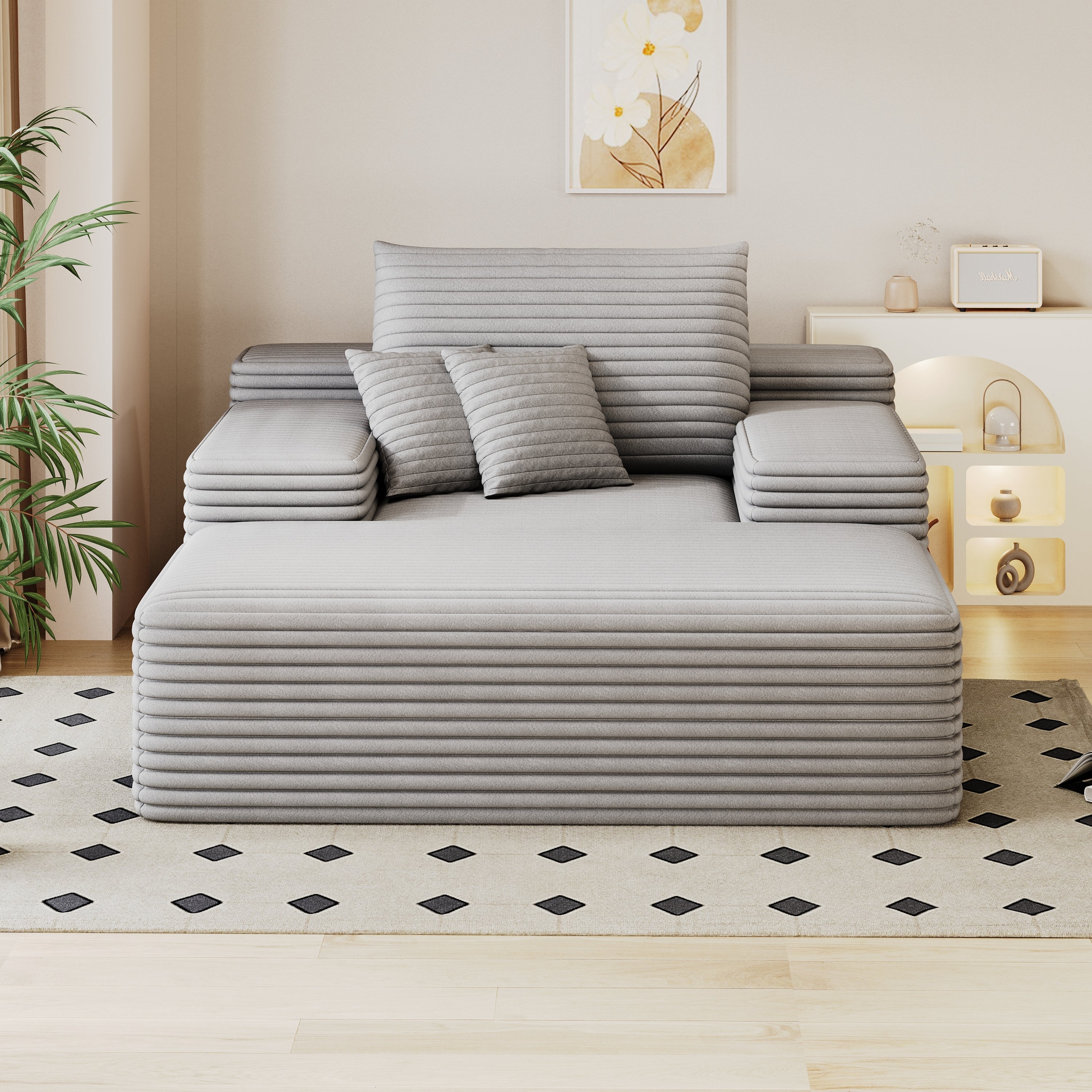 68'*51' Chaise Lounge Chair Indoor, Oversized Upholstered Sofa Bed, Sleeper Couch Reading Chairs Fluffy Plush Faux Fur Cloud Sofas Couches for Living Room,Grey