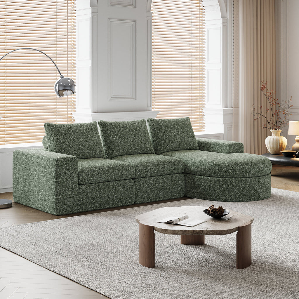 99-Inch Chenille Cloud Curved Sectional Sofa with Chaise, L-Shaped Modern Boneless Couch with Deep Seats, Chenille Sectional Sofa for Living Room and Bedroom, No Assembly Required