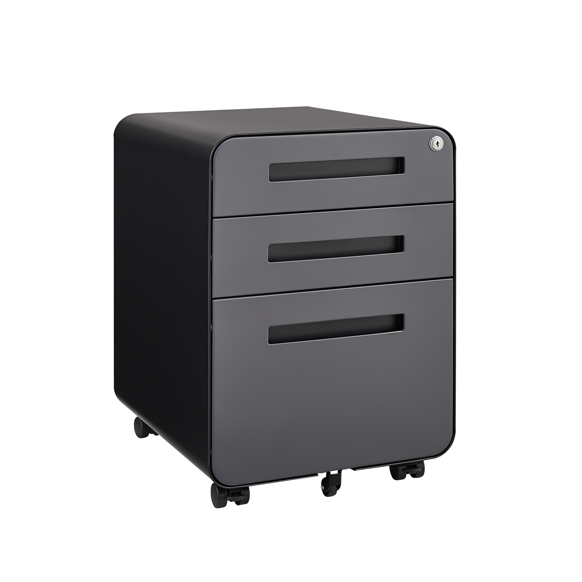 Rounded 3 drawer mobile filing cabinet, simple style multifunctional legal/letter/A4 file storage cabinet, 5-wheel design with anti tilt cold-rolled steel material