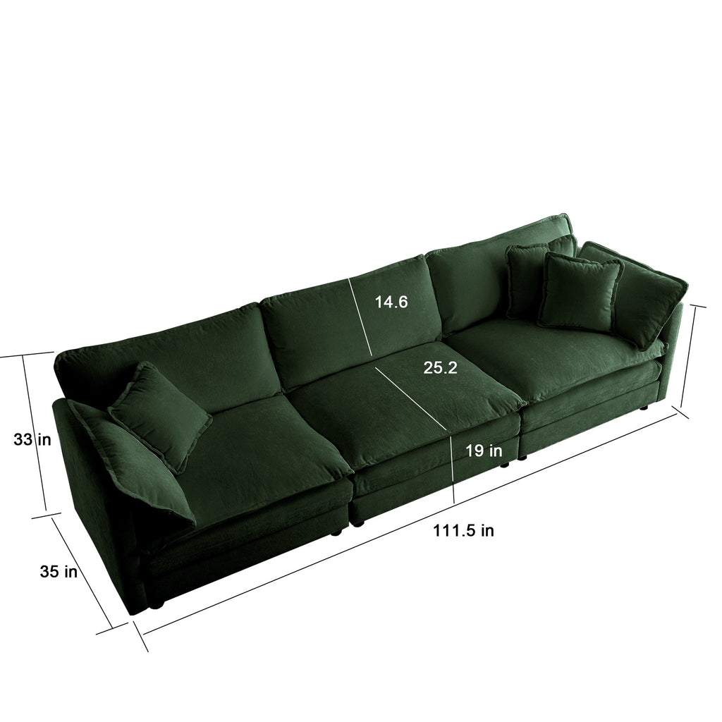 Modern Sofa Couch, 3 Piece Set Extra Deep Seat Sectional Sofa for Living Room, Oversized Sofa, 3 Seat Sofa, Loveseat and Single Sofa, Green Chenille