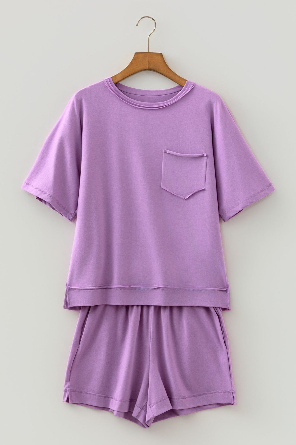Oversized Raw Edge Patch Pocket Top & Shorts Set