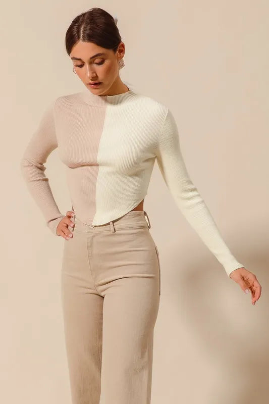 So Me Color Block Fitted Crop Sweater Top Women Casual Wear