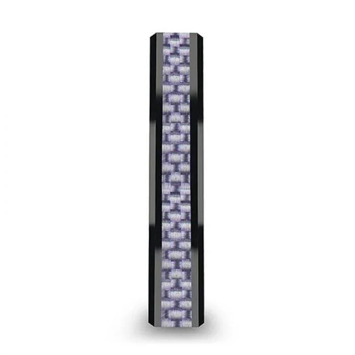 LILAC Beveled Black Ceramic Ring with Purple Carbon Fiber Inlay - 4mm & 6mm