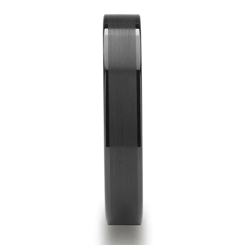 OLIVIA Women’s Flat Black Ceramic Ring with Brushed Center and Polished Edges - 4mm