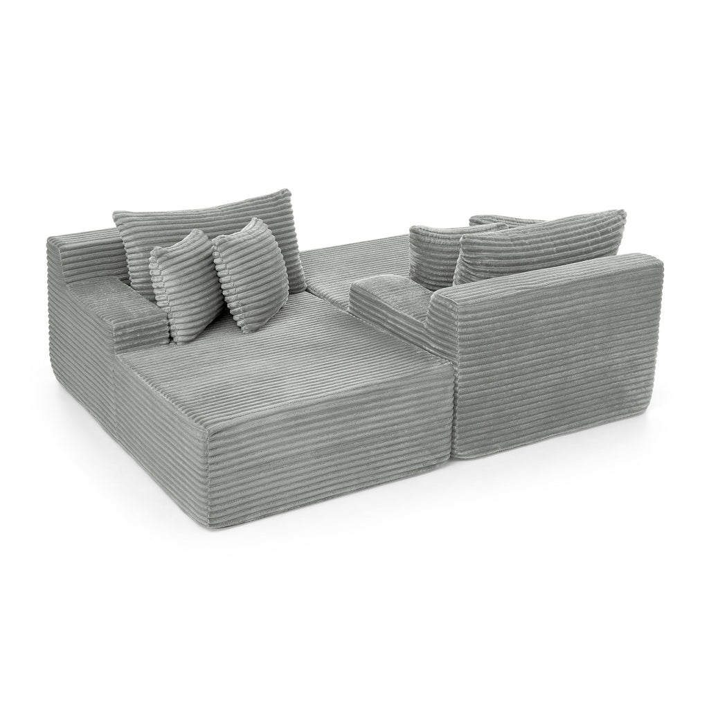 Two-seater lazy sofa lounge chair,Compressed sofa no assembly required, made of velvet fabric, fluffy modern lounge chair, used for indoor living rooms and bedrooms-Gray