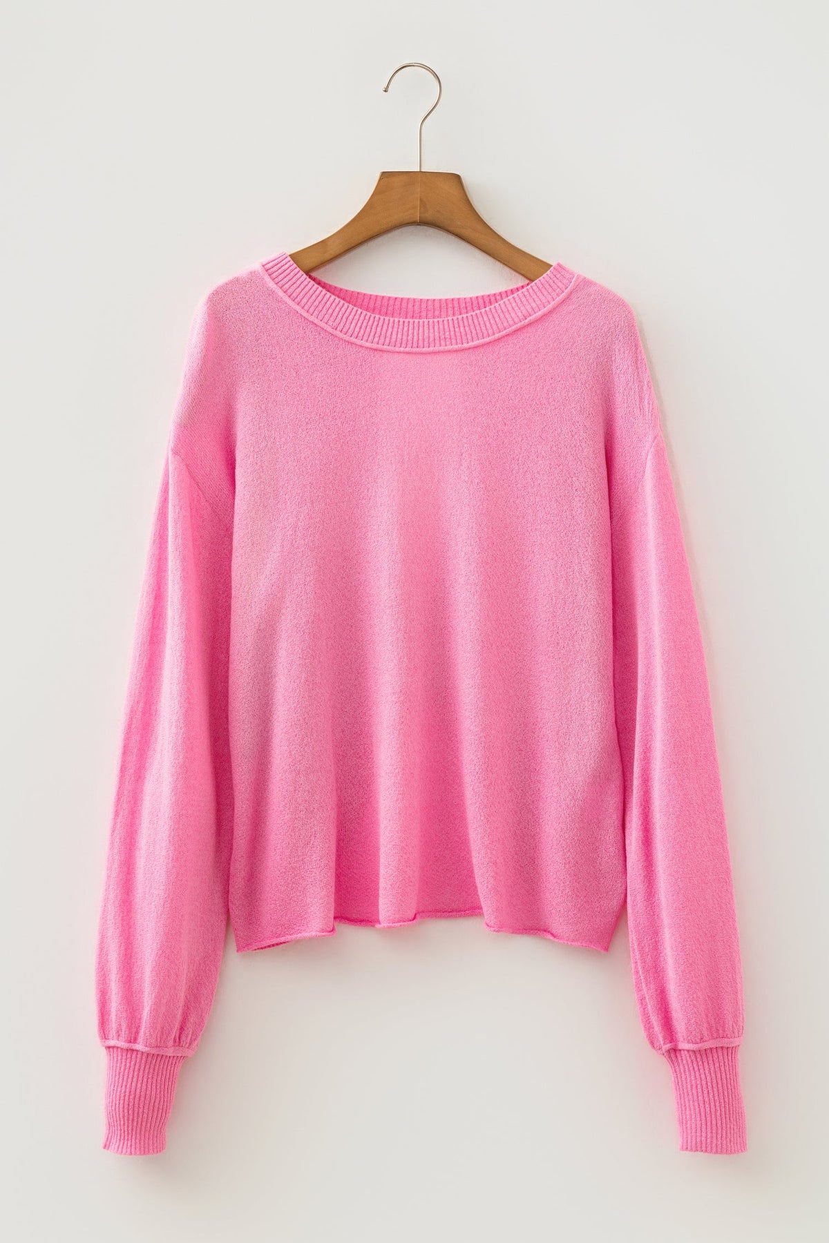 Solid Open Back Reverse Seam Ribbed Trim Sweater