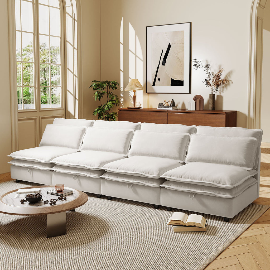 U_Style Double-Layer Cushion Modular Sofa, Freely Combinable, 4-Seater with Storage Function, Includes 4 Soft Cushions, Perfect for Living Rooms, Offices, and Apartments